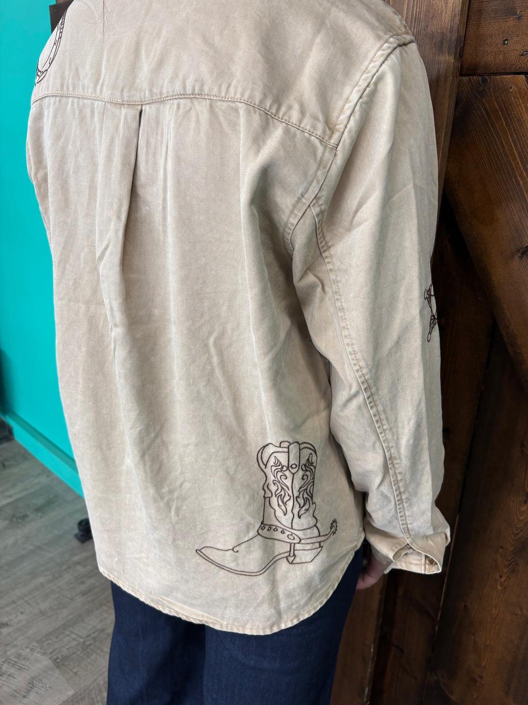 Taupe Western Embroidered Snap Button Top