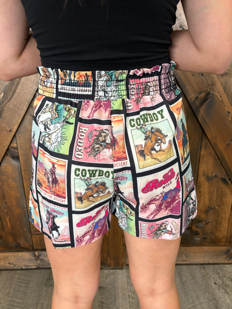 Vintage Western Print Smock Woven Shorts