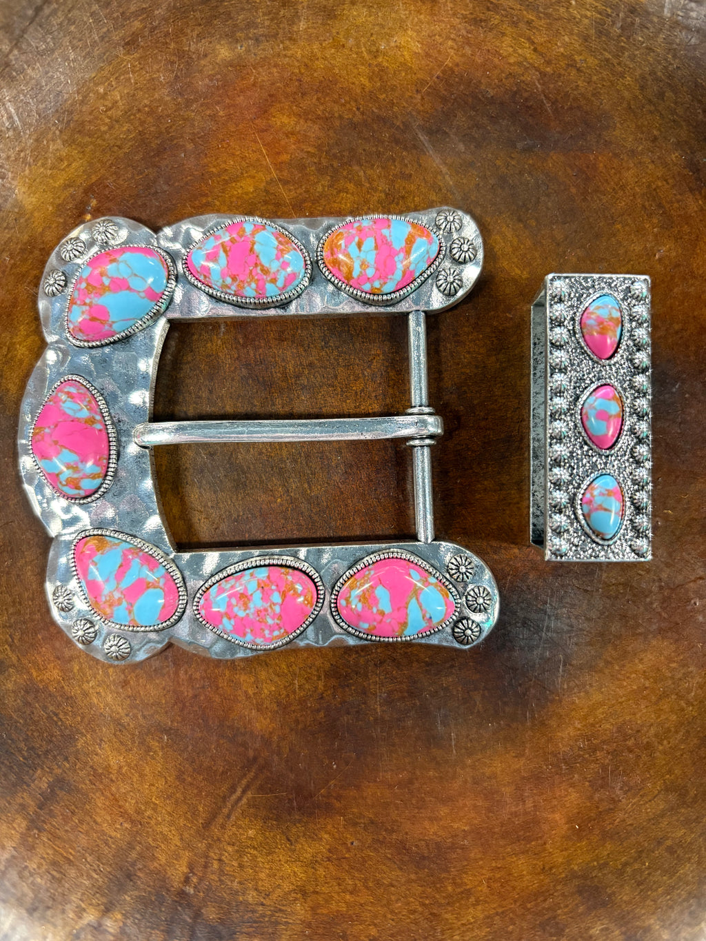 Sterling Kreek Pink Stone Buckle Up Belt Buckle