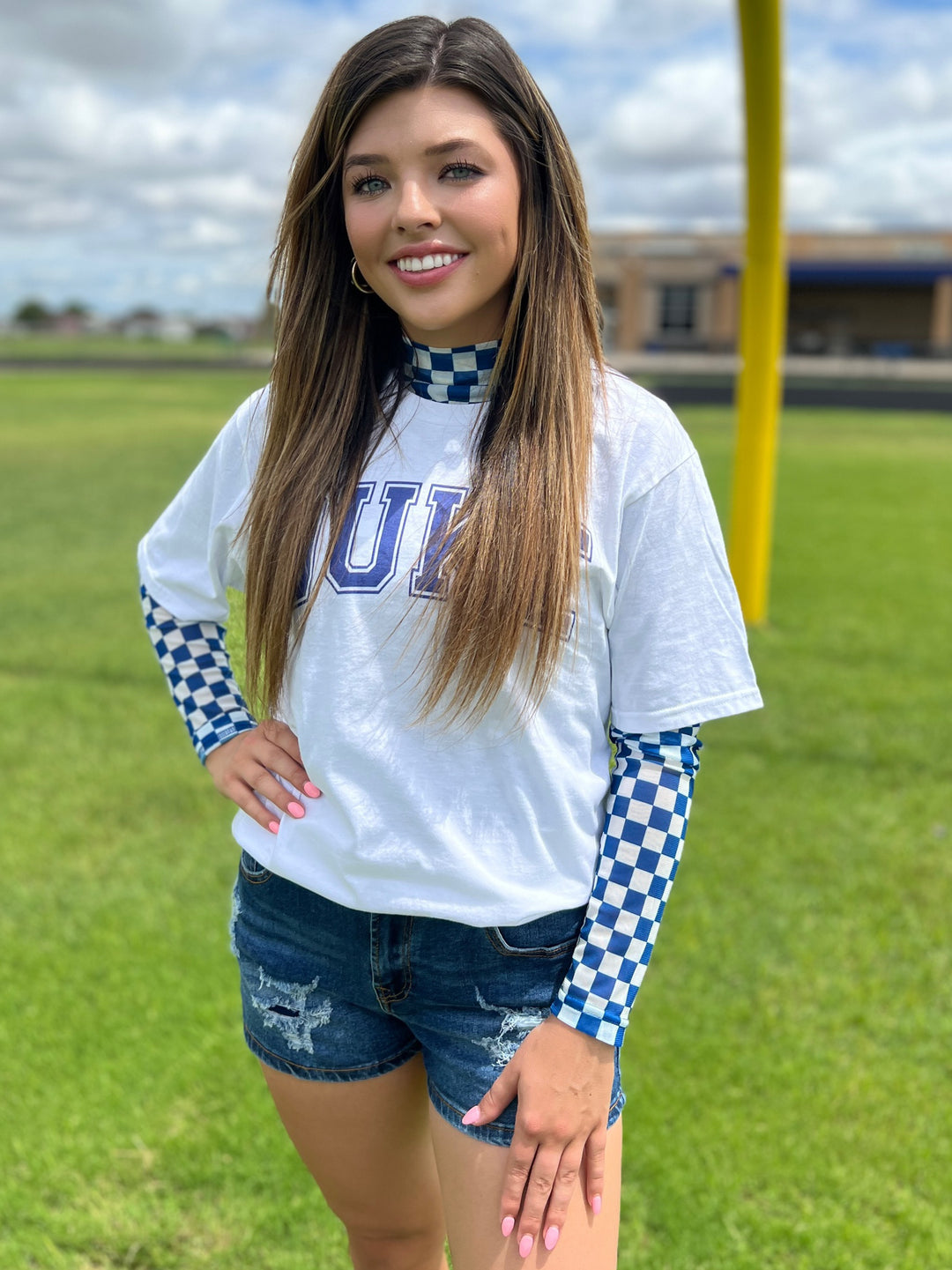 Sterling Kreek Pep Rally Blue Mesh Top | gussieduponline