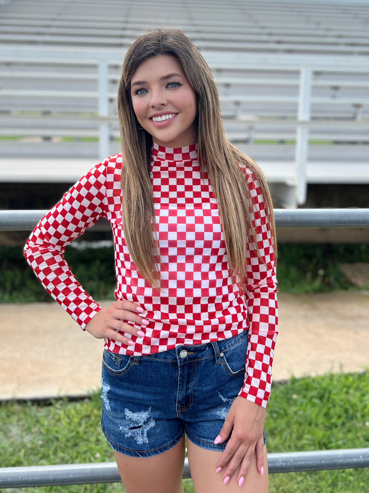 Plus Sterling Kreek Pep Rally Red Mesh Top | gussieduponline