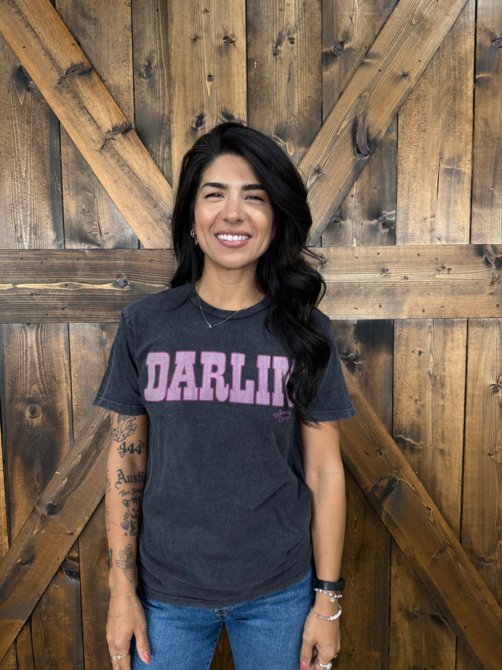 Black Mineral Wash"Darlin" Tee