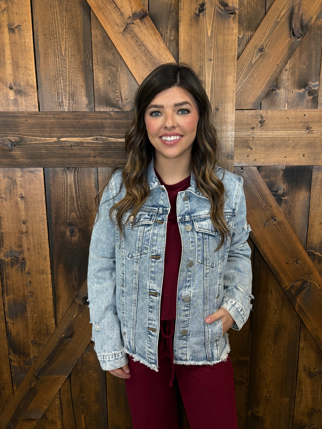 Distressed Raw Hem Denim Jacket