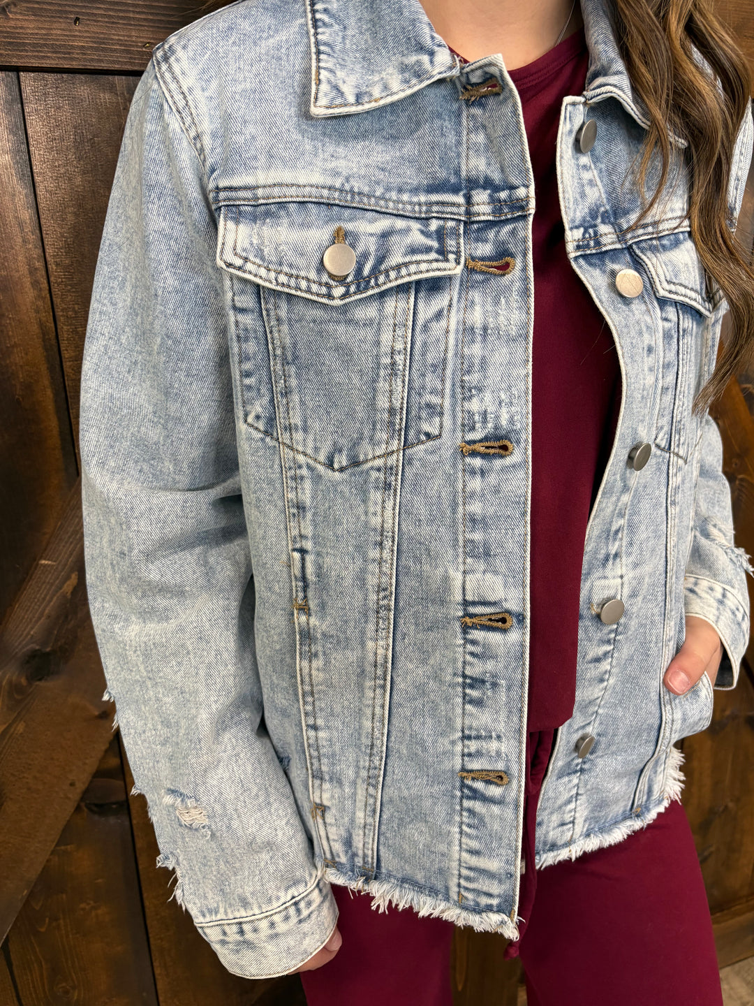 Distressed Raw Hem Denim Jacket