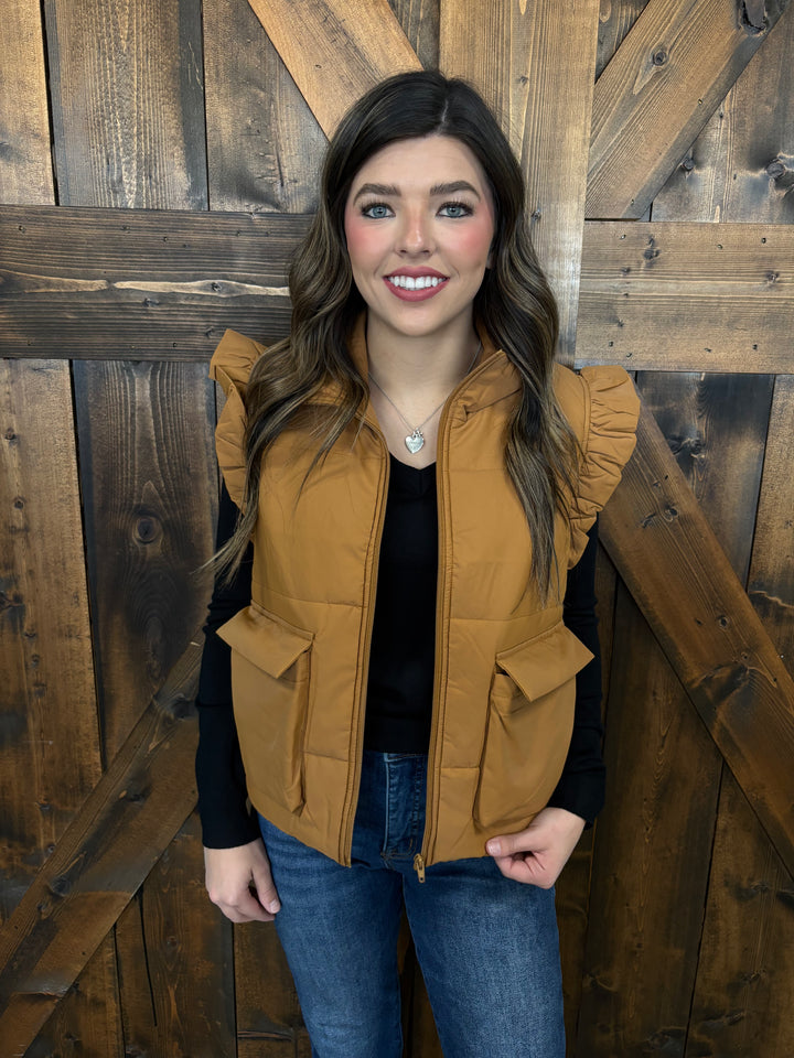 Everyday Puff Zip Up Vest w/ Ruffle Sleeve- 2 Colors