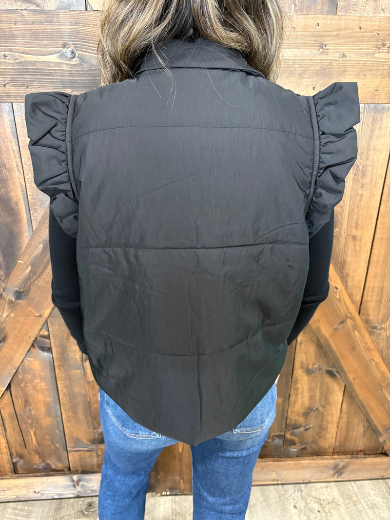 Everyday Puff Zip Up Vest w/ Ruffle Sleeve- 2 Colors