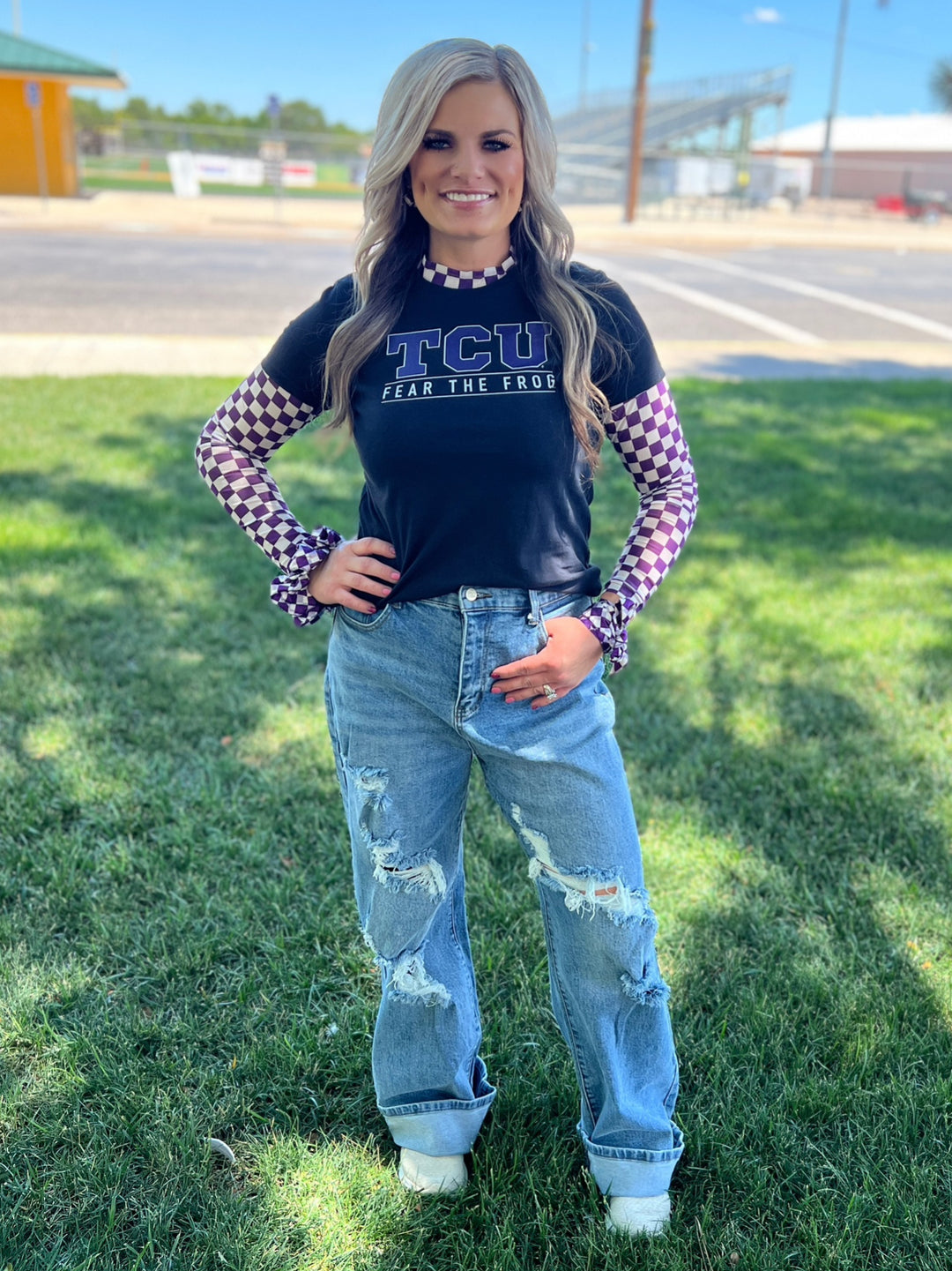 Sterling Kreek Pep Rally Purple Mesh Top | gussieduponline