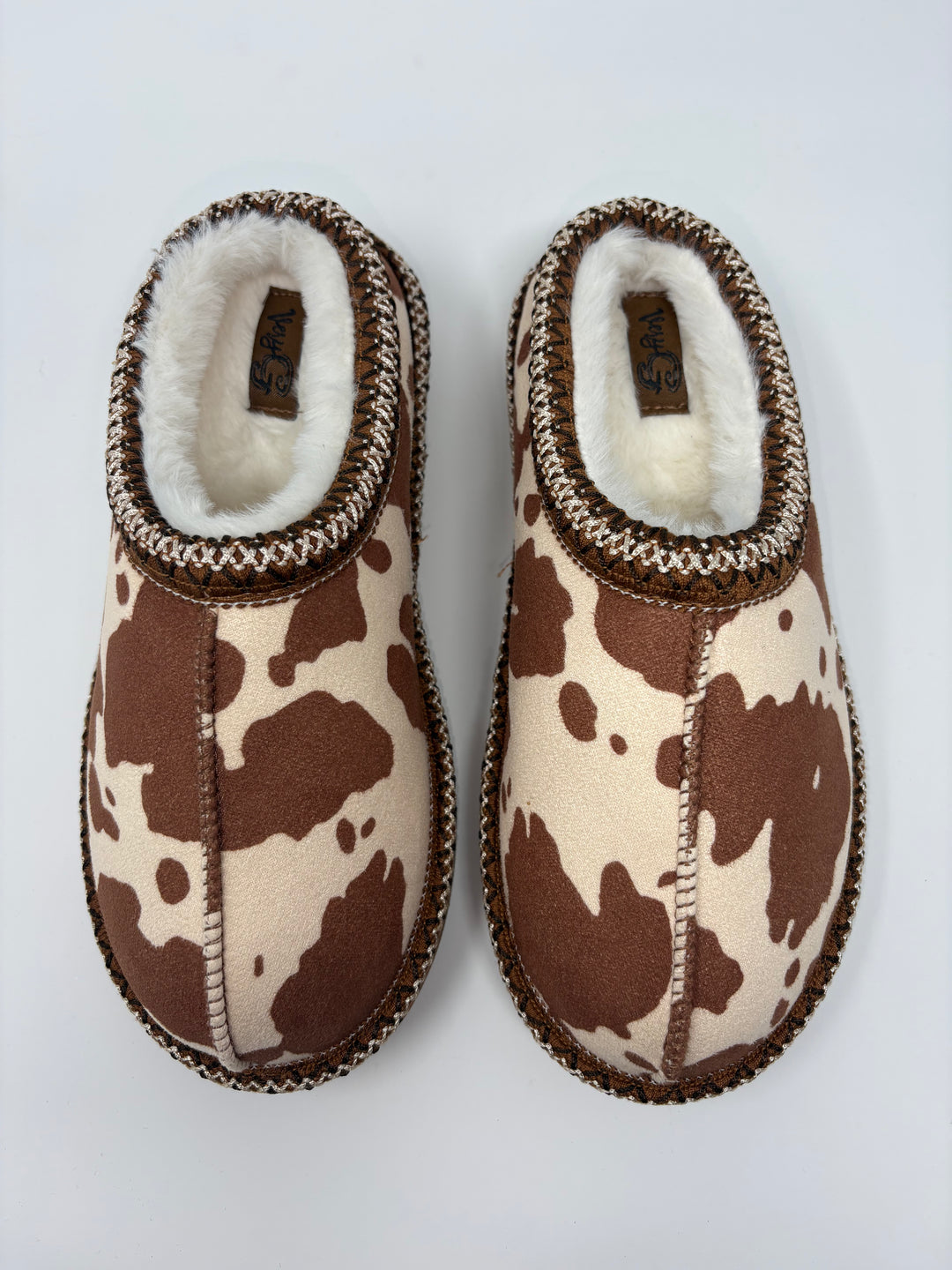 Very G Georgina Cream & Tan Cow Print Slippers
