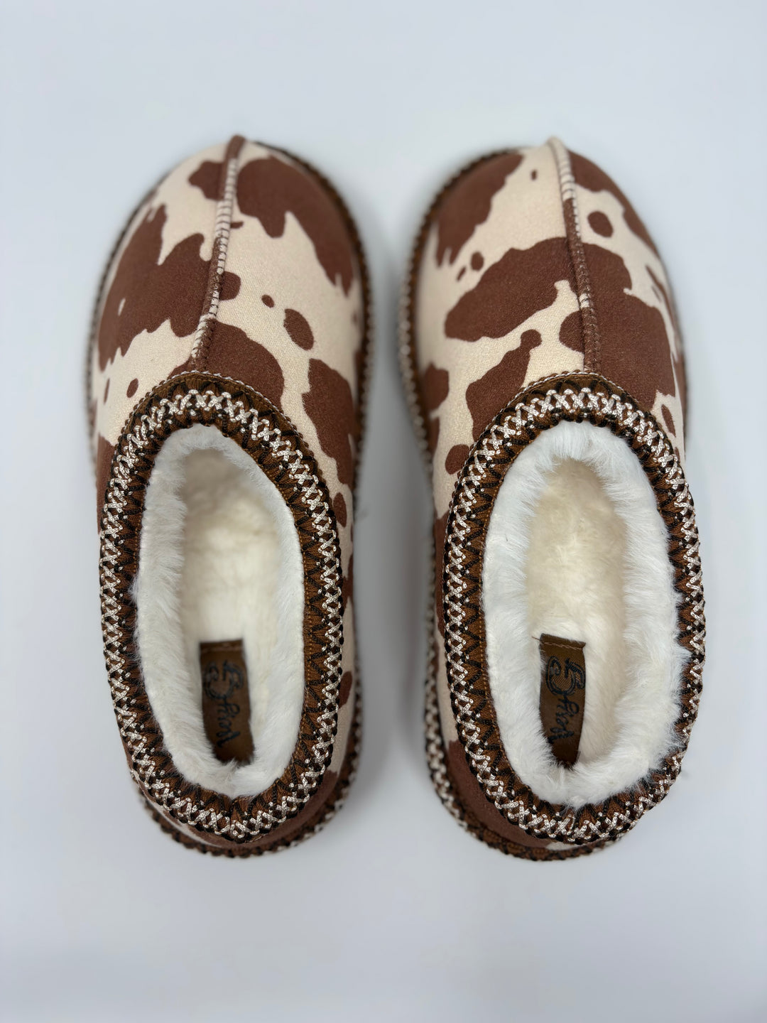 Very G Georgina Cream & Tan Cow Print Slippers