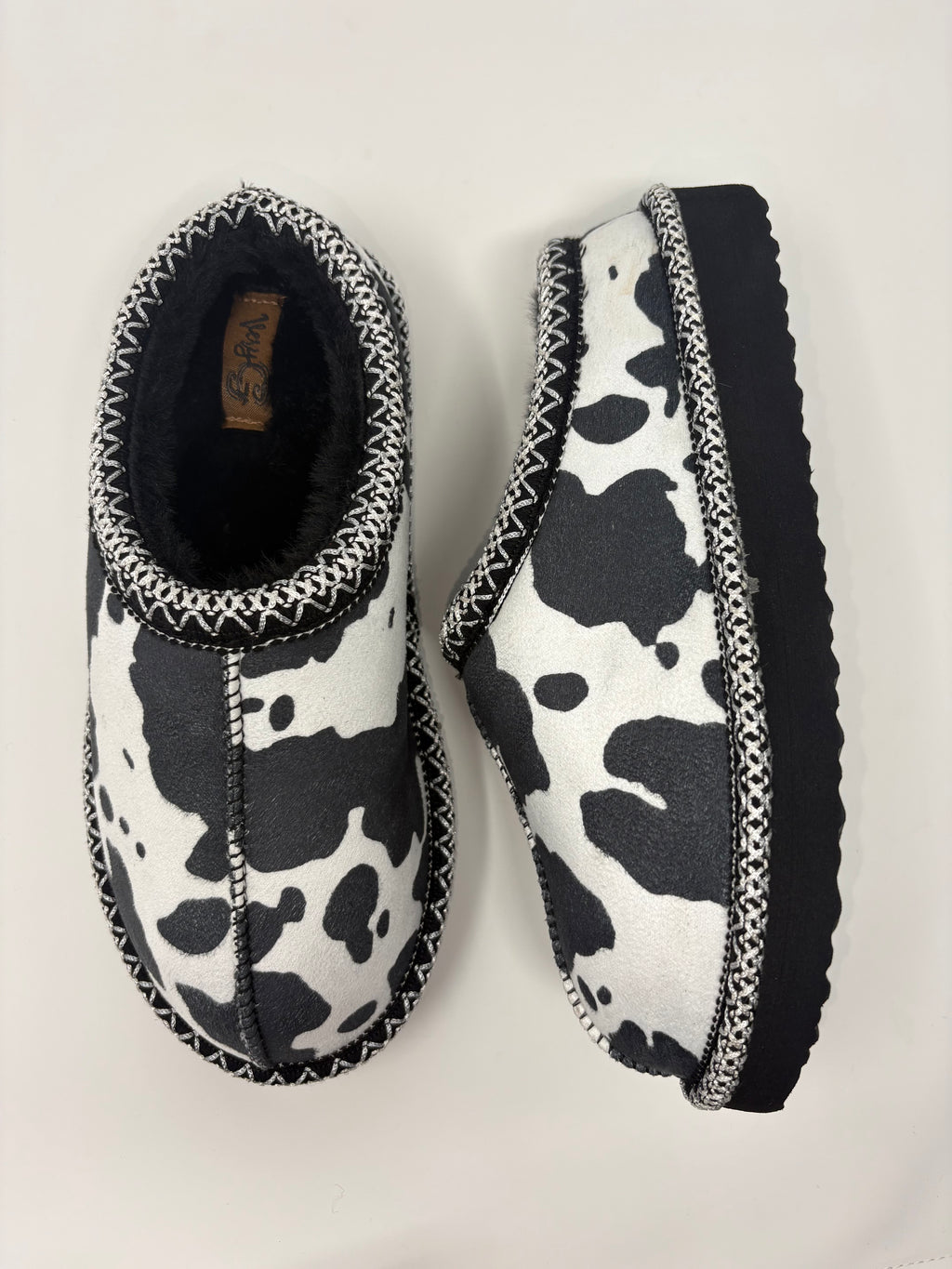 Very G Georgina Black & White Cow Print Slippers