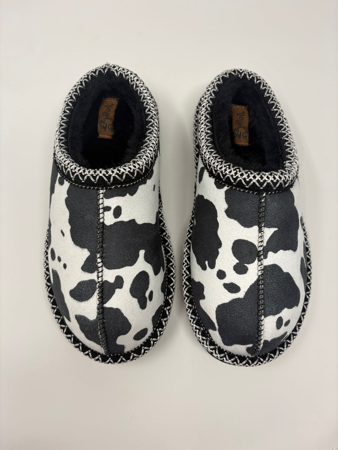 Very G Georgina Black & White Cow Print Slippers