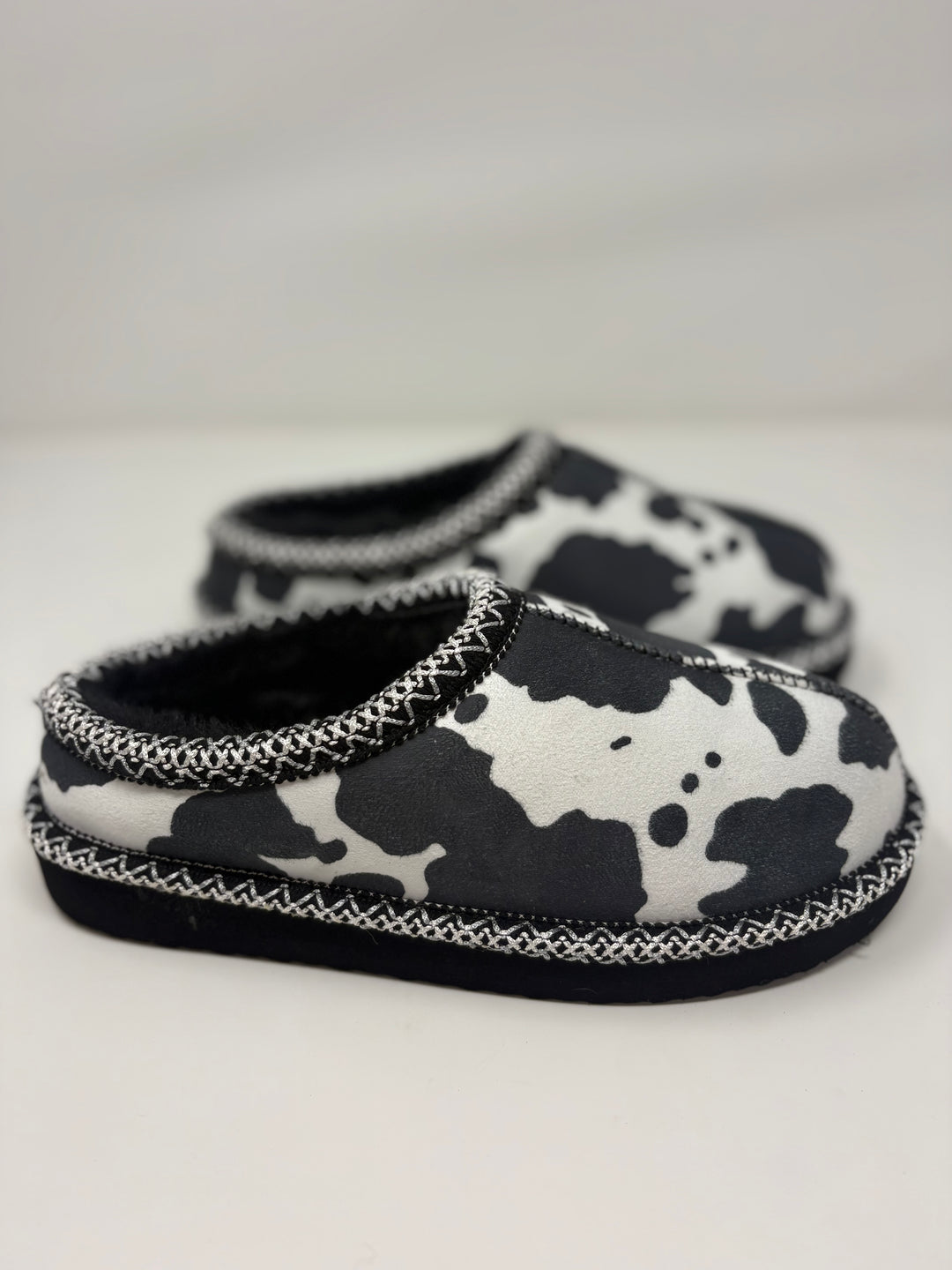 Very G Georgina Black & White Cow Print Slippers