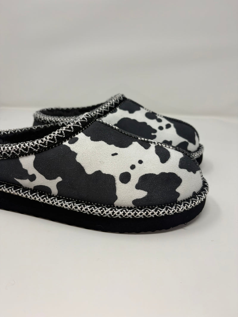 Very G Georgina Black & White Cow Print Slippers