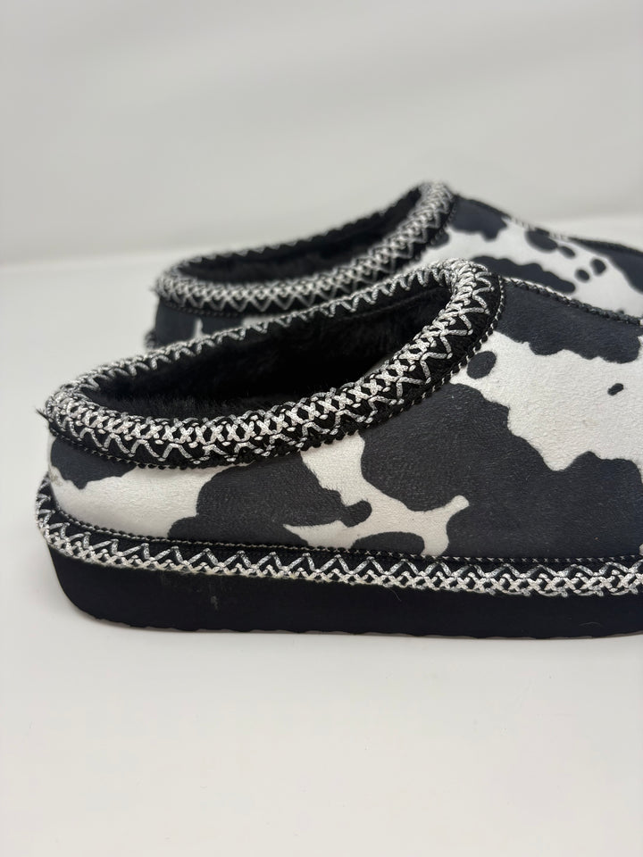 Very G Georgina Black & White Cow Print Slippers
