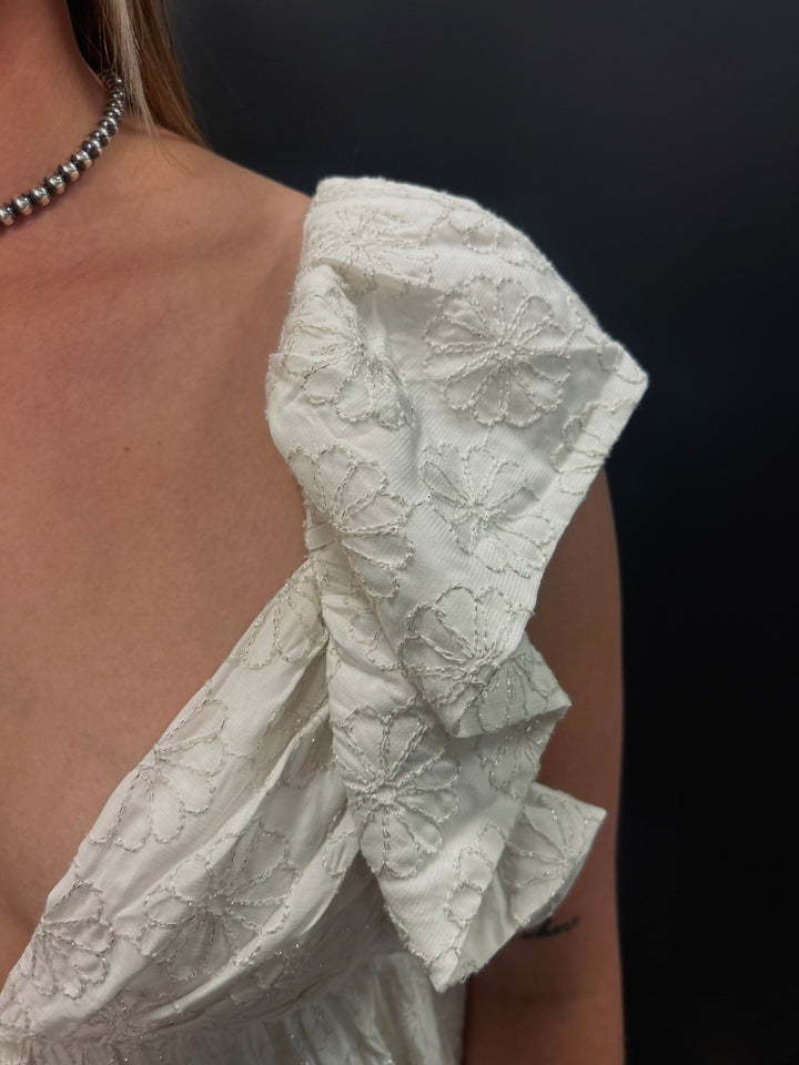 White Floral Ruffle Tie Back Dress*