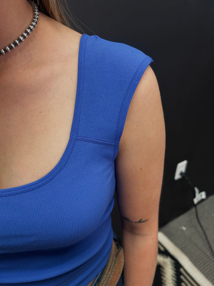 Marine Blue Seamless Deep Scoop Back Tank Top