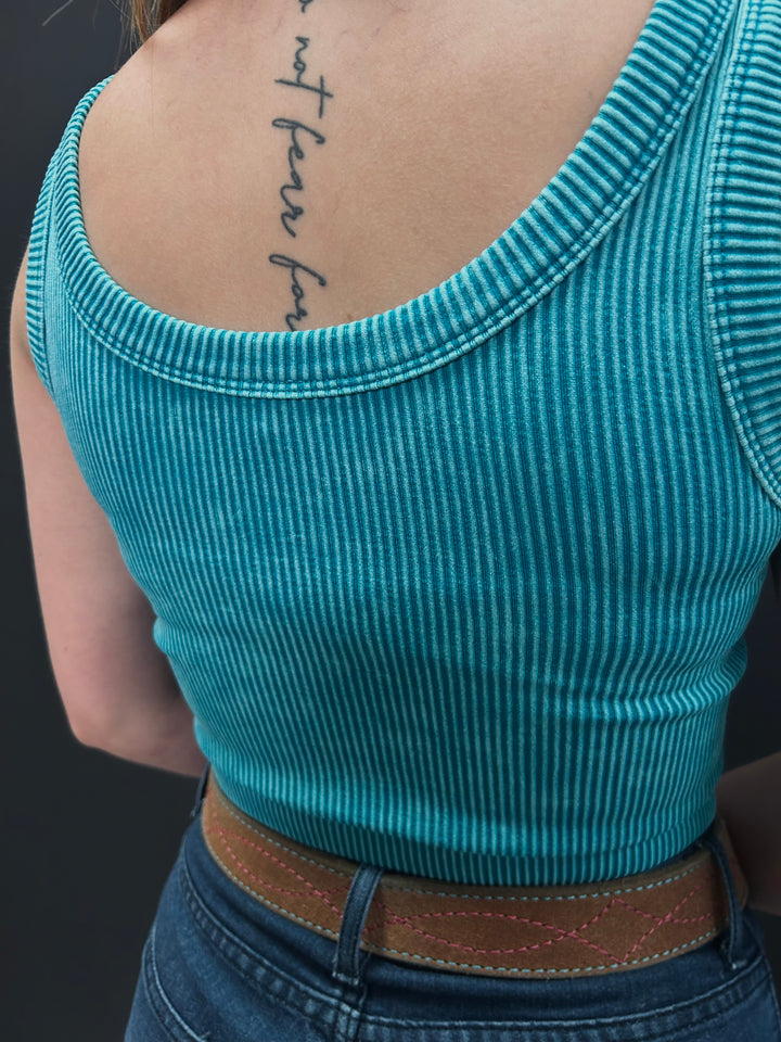 Light Teal Stone Washed Ribbed Seamless Top