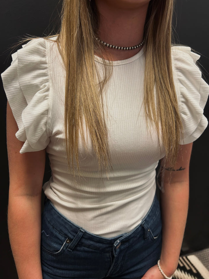 Ruffle Sleeve Bodysuit- 3 Colors