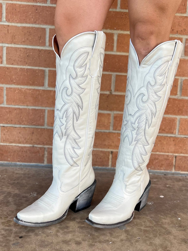 Tanner Mark White Knee High Boots | gussieduponline
