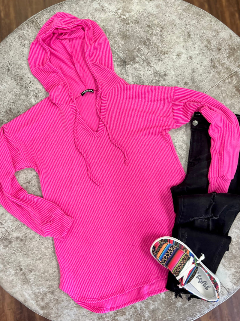 The oversized fit will keep you comfy all day, the hood completes the look. All day comfort with the terry cloth material, you will get the comfort ands stylish look. The bright pink will make you stand out.   95% Polyester 5% Spandex