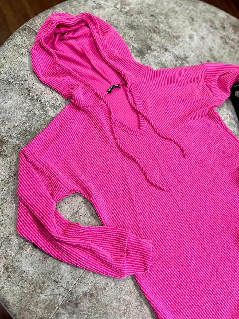 The oversized fit will keep you comfy all day, the hood completes the look. All day comfort with the terry cloth material, you will get the comfort ands stylish look. The bright pink will make you stand out.   95% Polyester 5% Spandex