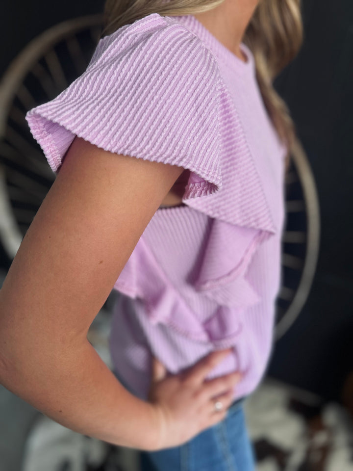 Ruffled Sleeve Solid Top-6 Colors*