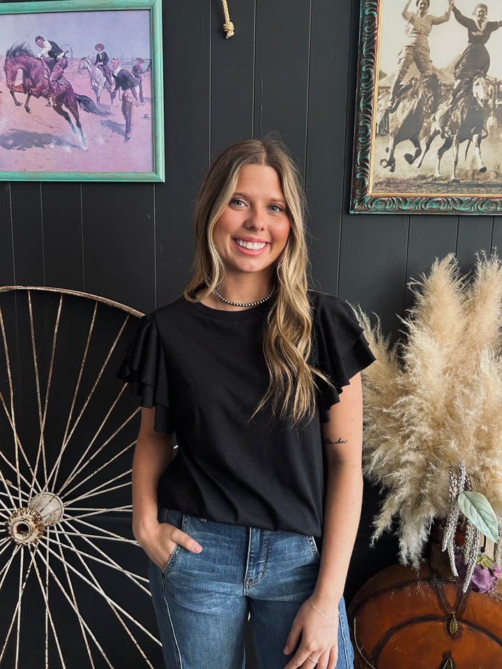 Western Layered Ruffle Short Sleeve Round Neck Top-3 Colors