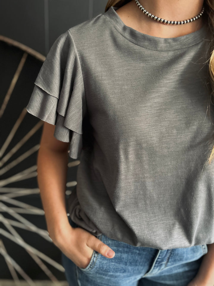 Western Layered Ruffle Short Sleeve Round Neck Top-3 Colors