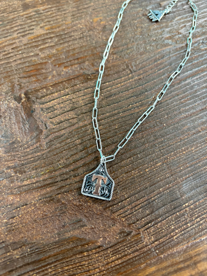 Western Etched Initial Necklace