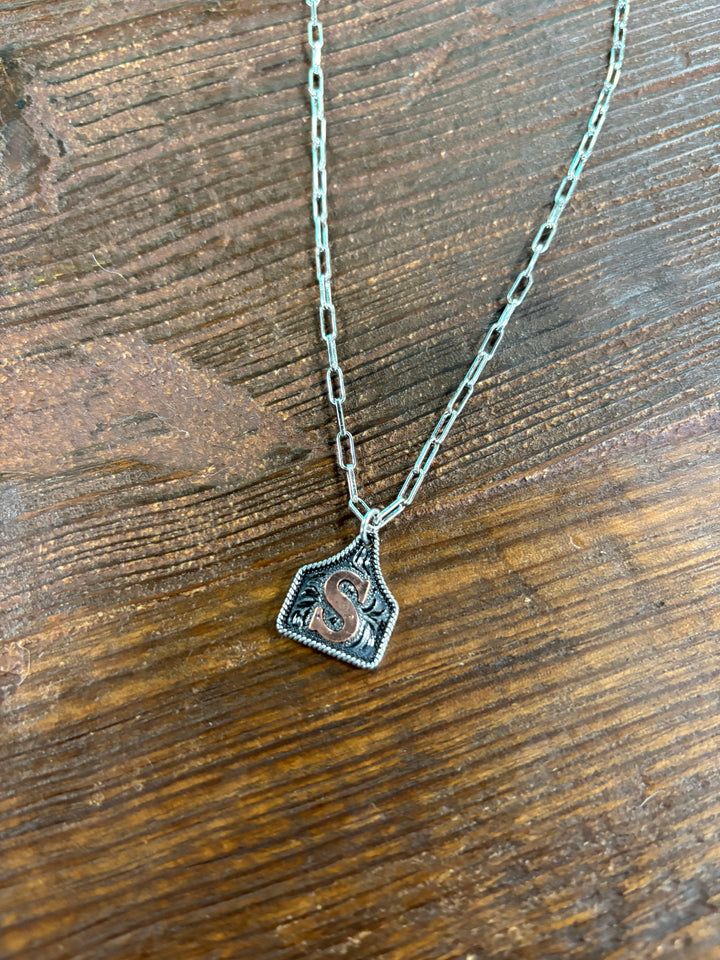 Western Etched Initial Necklace