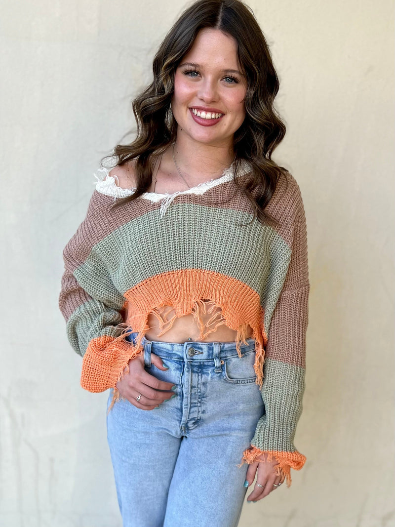 Falling And Frayed Cropped Sweater*