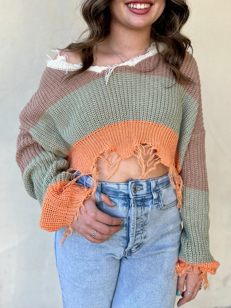 Falling And Frayed Cropped Sweater