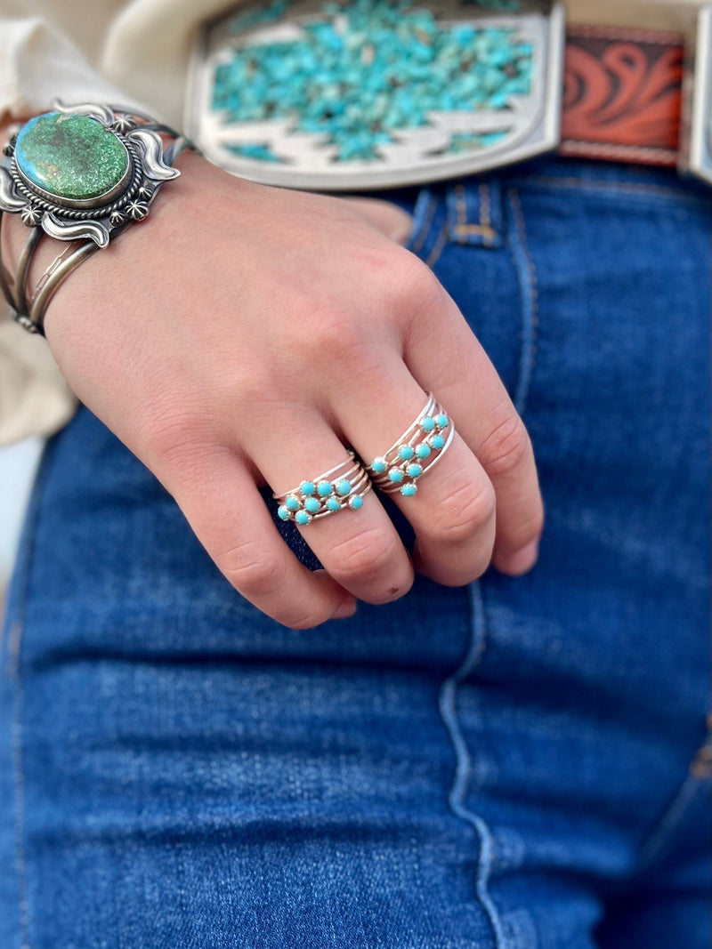 Indian Handcrafted, One of a Kind, Ring, Genuine Sterling Silver, Authentic Turquoise stones. Get Gussied Up. Small Business. 