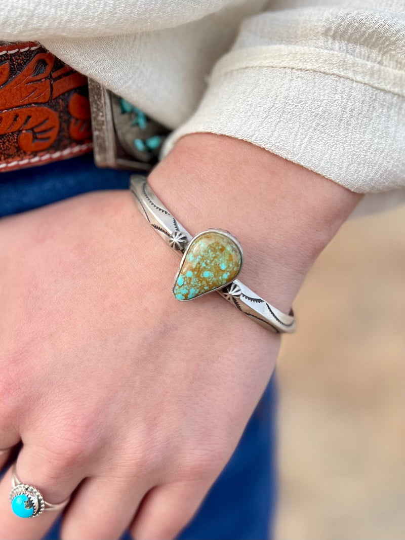 Authentic Turquoise, Genuine Sterling Silver, Cuff Bracelet, Native American Handcrafted. Small Business. Woman Owned Boutique.  