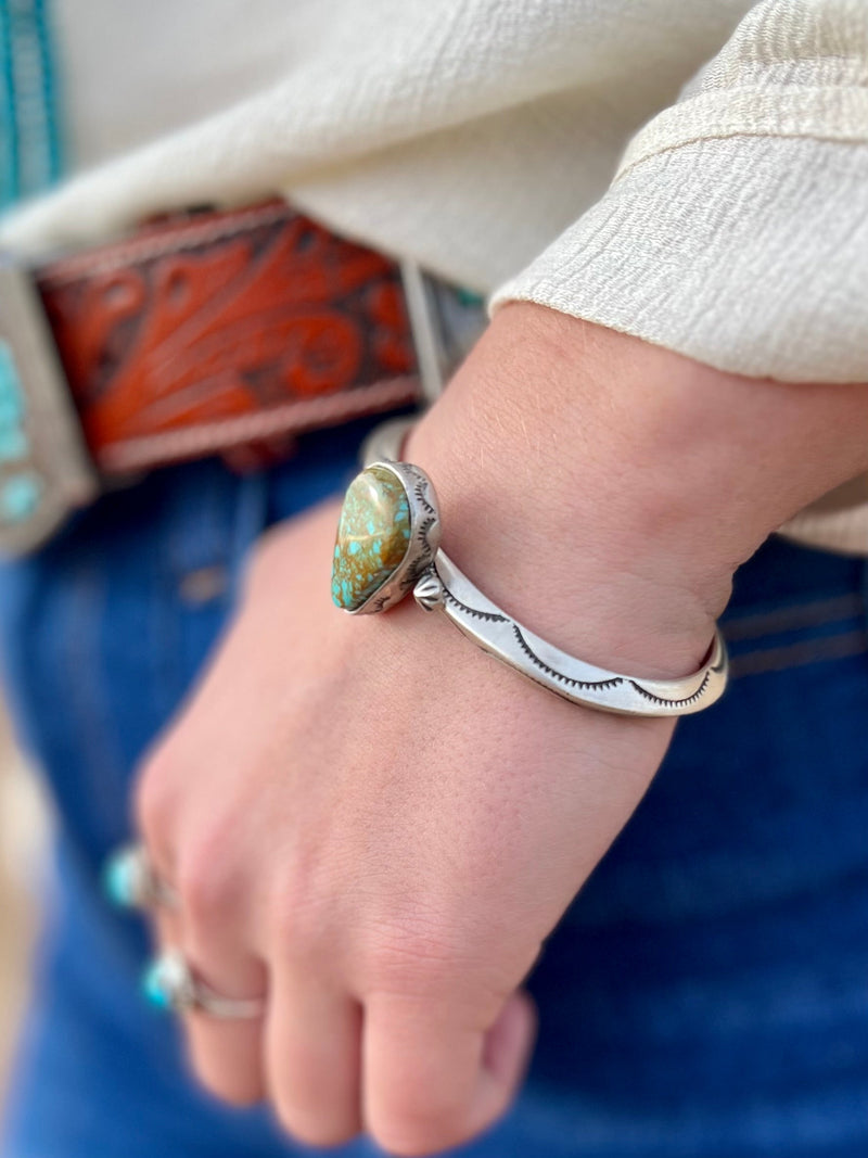 Authentic Turquoise, Genuine Sterling Silver, Cuff Bracelet, Native American Handcrafted. Small Business. Woman Owned Boutique.  