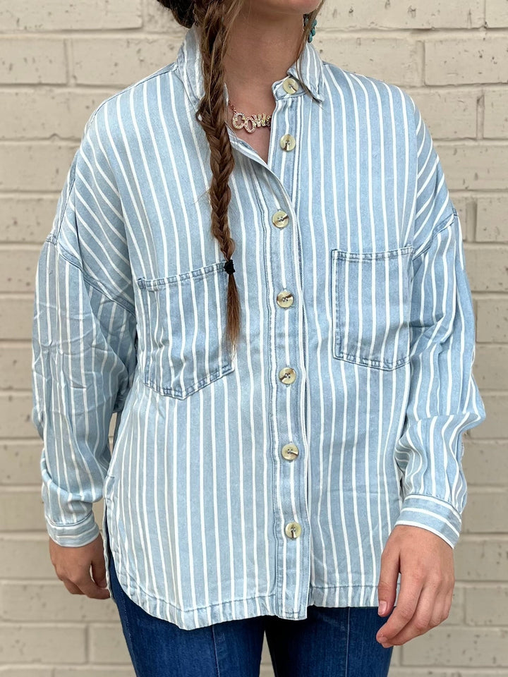 Draped In Denim Shacket | gussieduponline