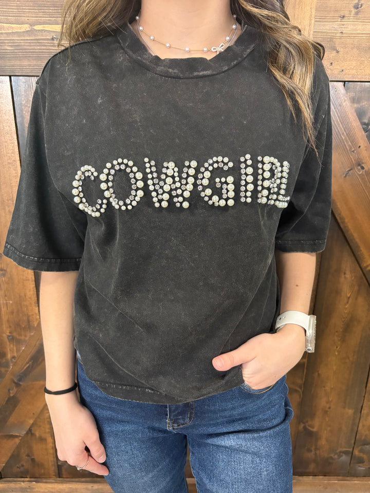 Ariat Women's Pearl Cowgirl Washed Black Cropped Tee