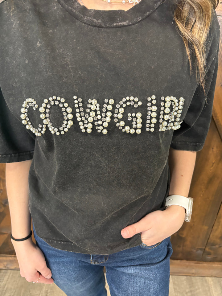 Ariat Women's Pearl Cowgirl Washed Black Cropped Tee