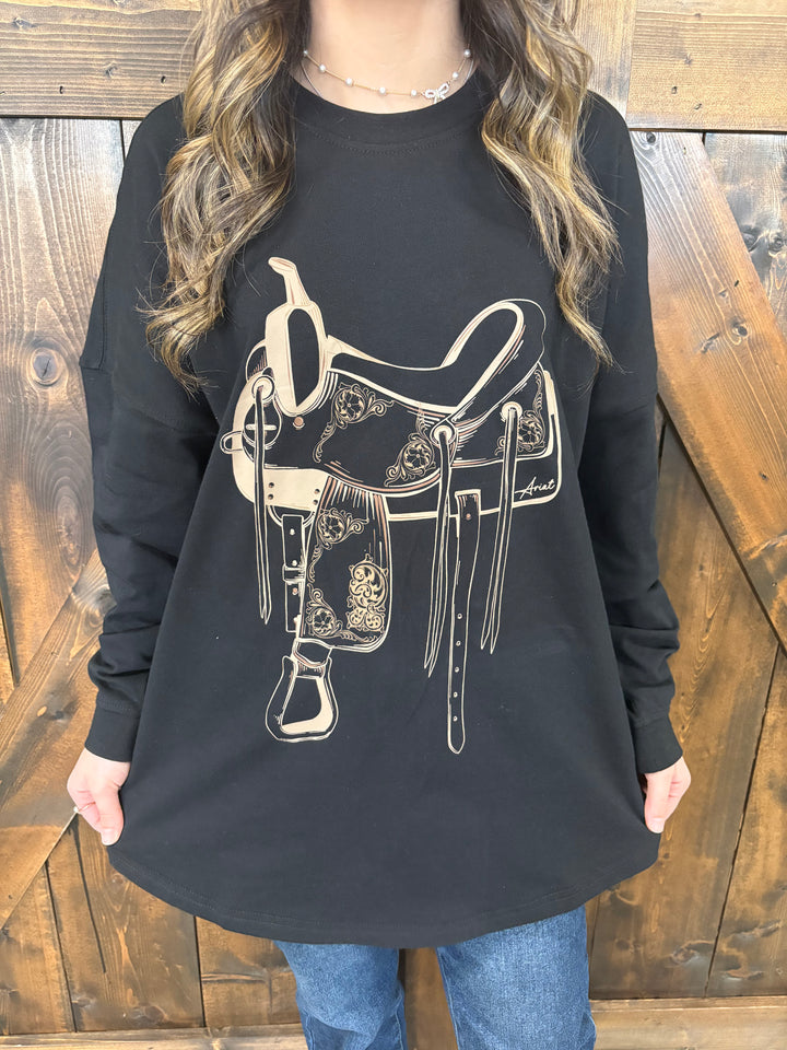 Ariat Women's Black Saddle Print Oversized Top