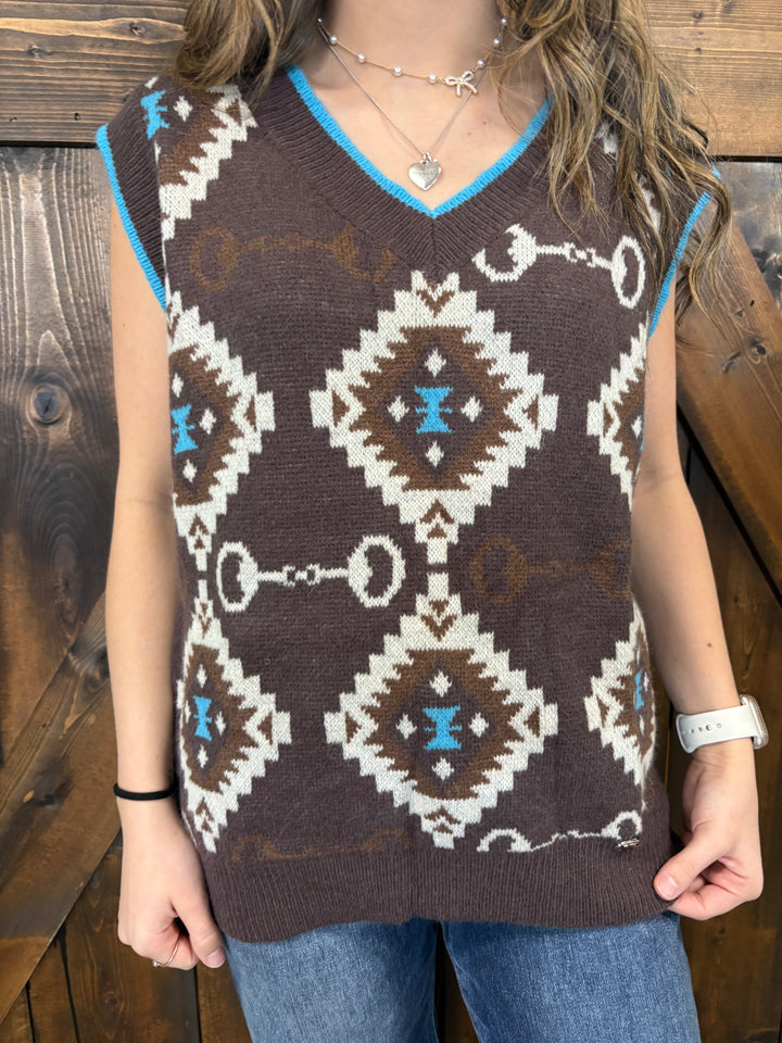 L&B Jade Brown Aztec Knit Vest