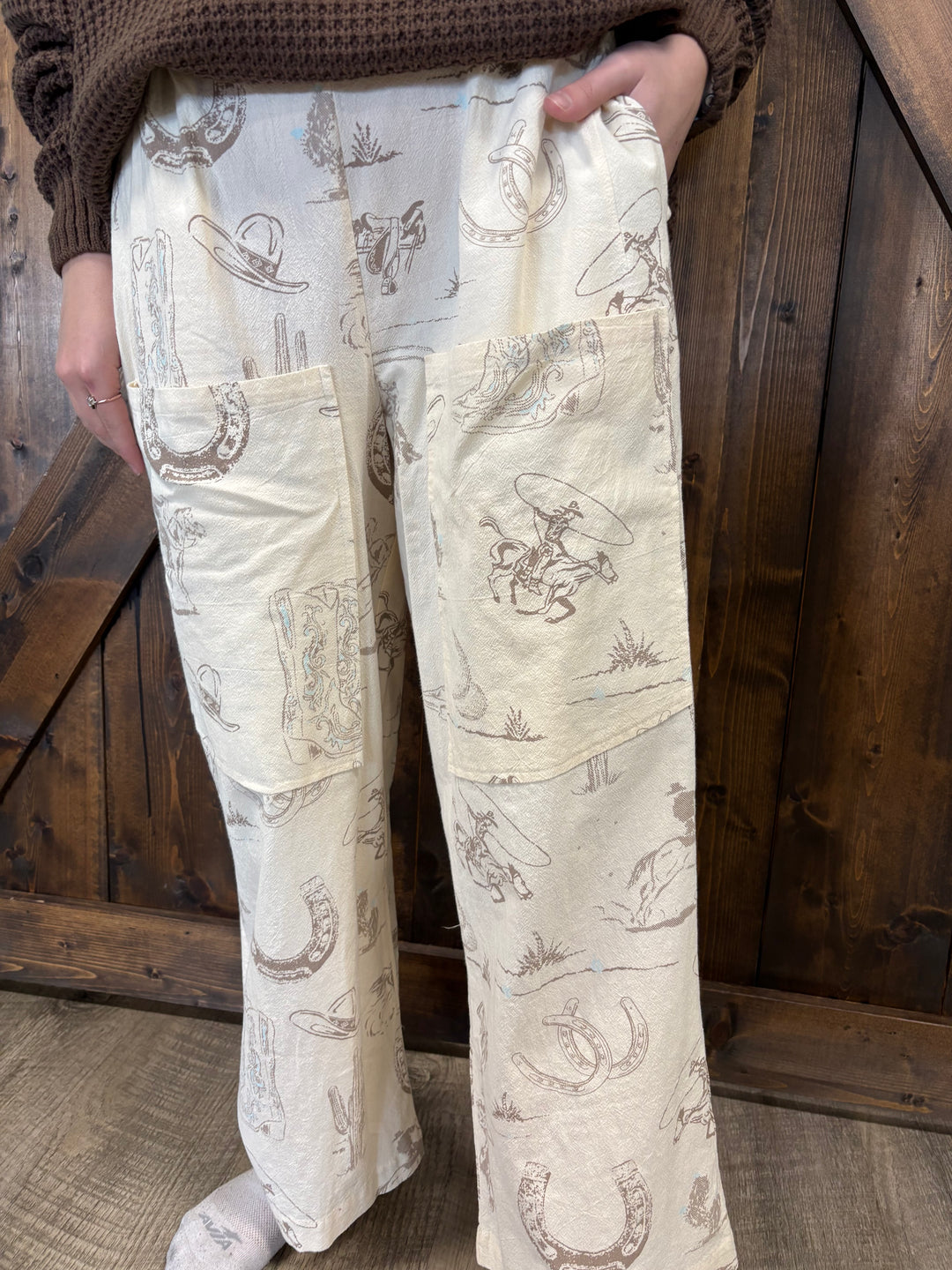 Western Motif Wide Leg Pants*