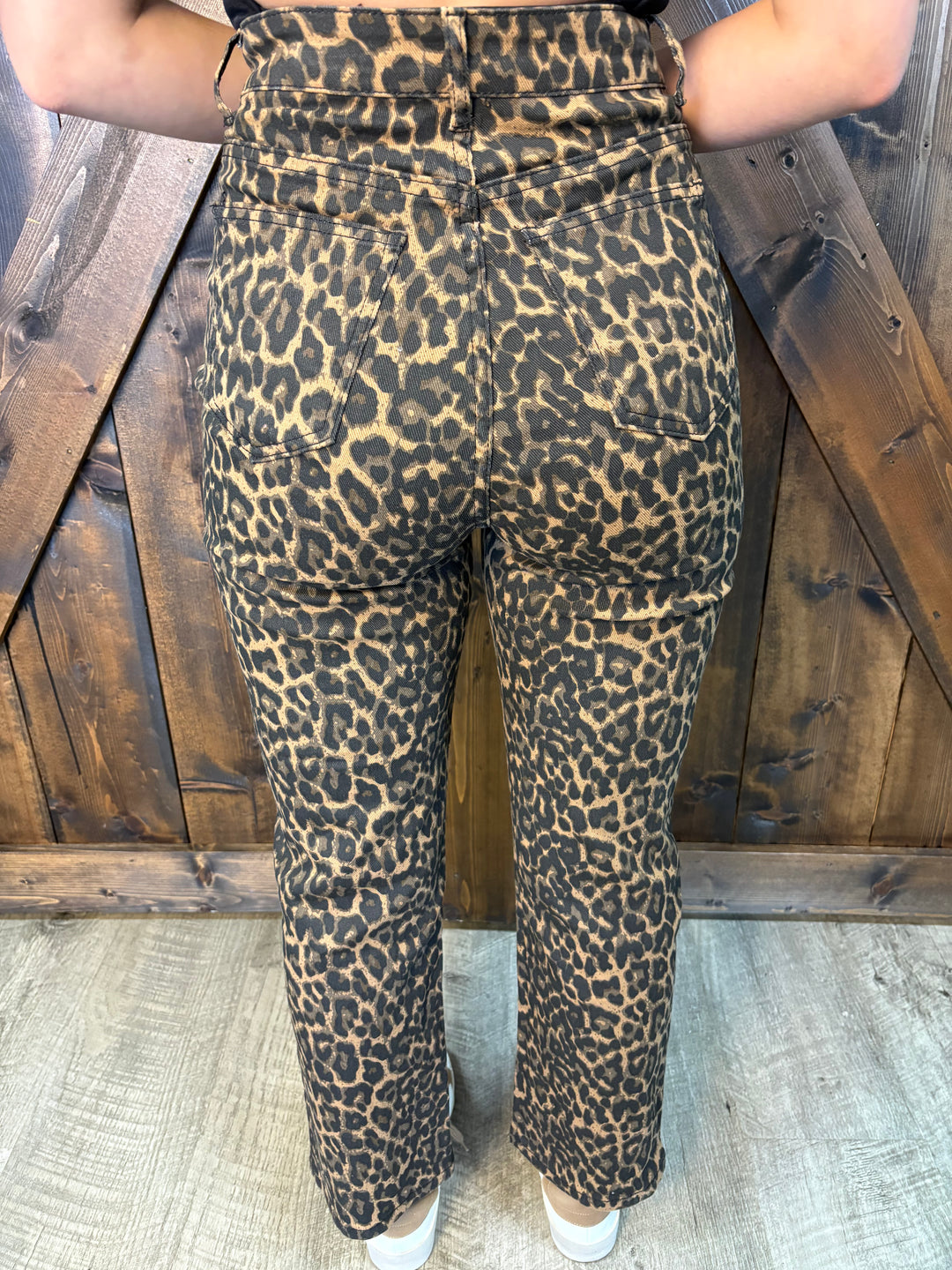 Denim Leopard Print Straight Leg Jeans