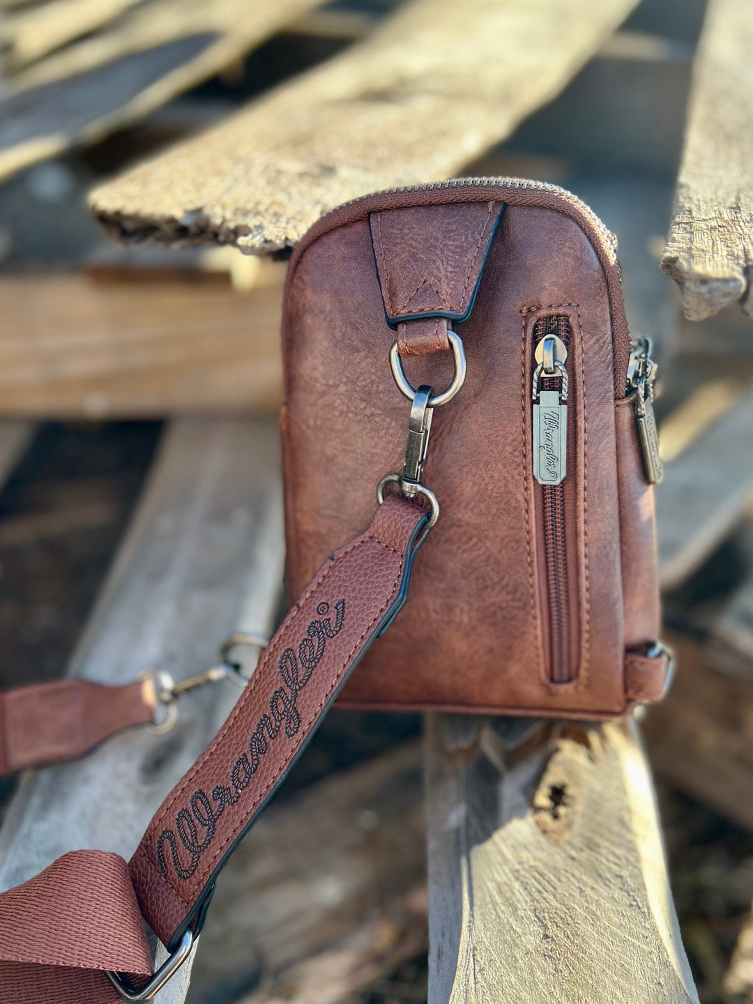 The Original Wrangler Brown Sling Back Crossbody Bag | gussieduponline