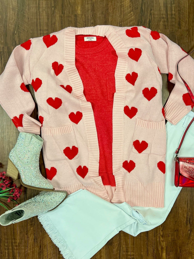 Valentines Day, Cardigan, long sleeve, Super Comfy. Get Gussied Up. Boutique. Small Business. Woman owned business