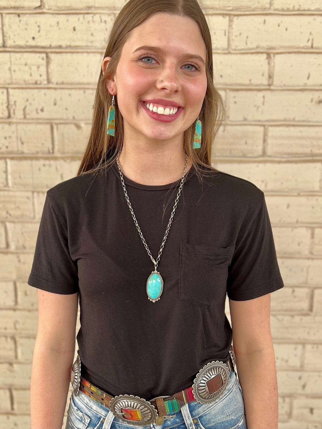 Genuine sterling silver necklace and authentic turquoise stone. Handmade by a Native of the Navajo tribes. High quality and long lasting.