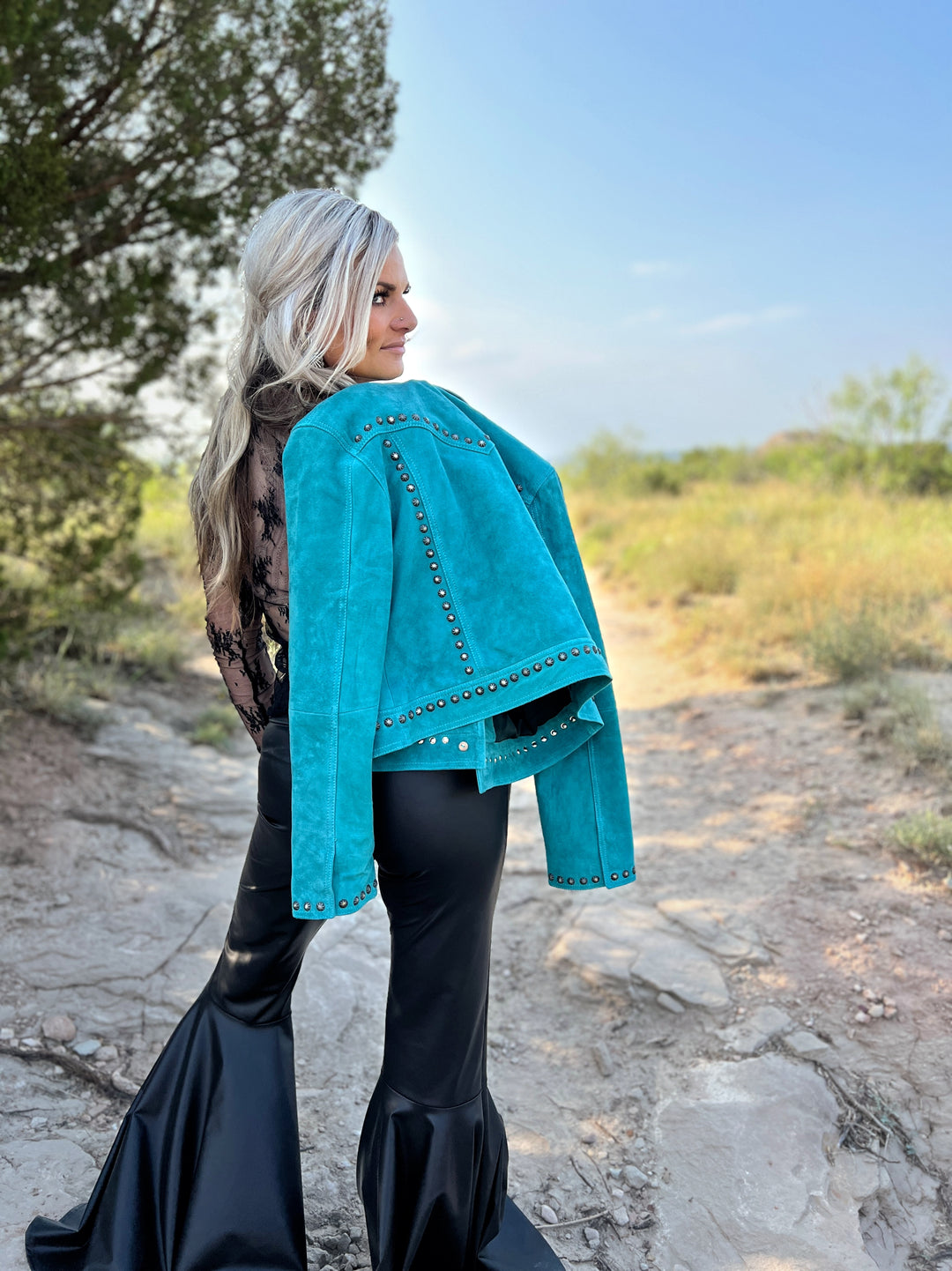It's Getting Dangerous Studded Leather Jacket - Turquoise | gussieduponline