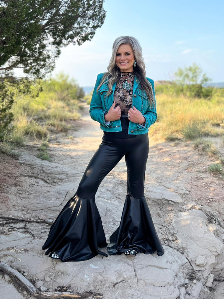 It's Getting Dangerous Studded Leather Jacket - Turquoise | gussieduponline