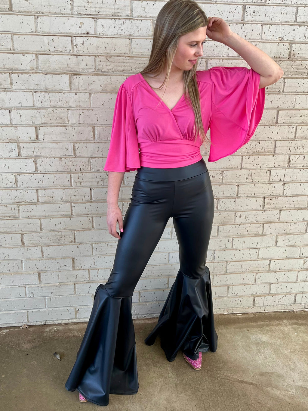 faux leather, black, flares, bells, high waisted. Get Gussied Up. Small Business