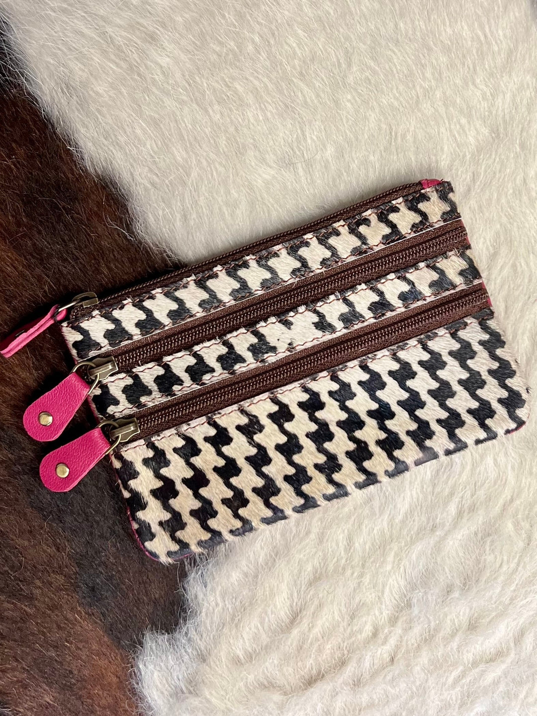 Vance Triple Zip Leather Coin Pouch -3 colors | gussieduponline