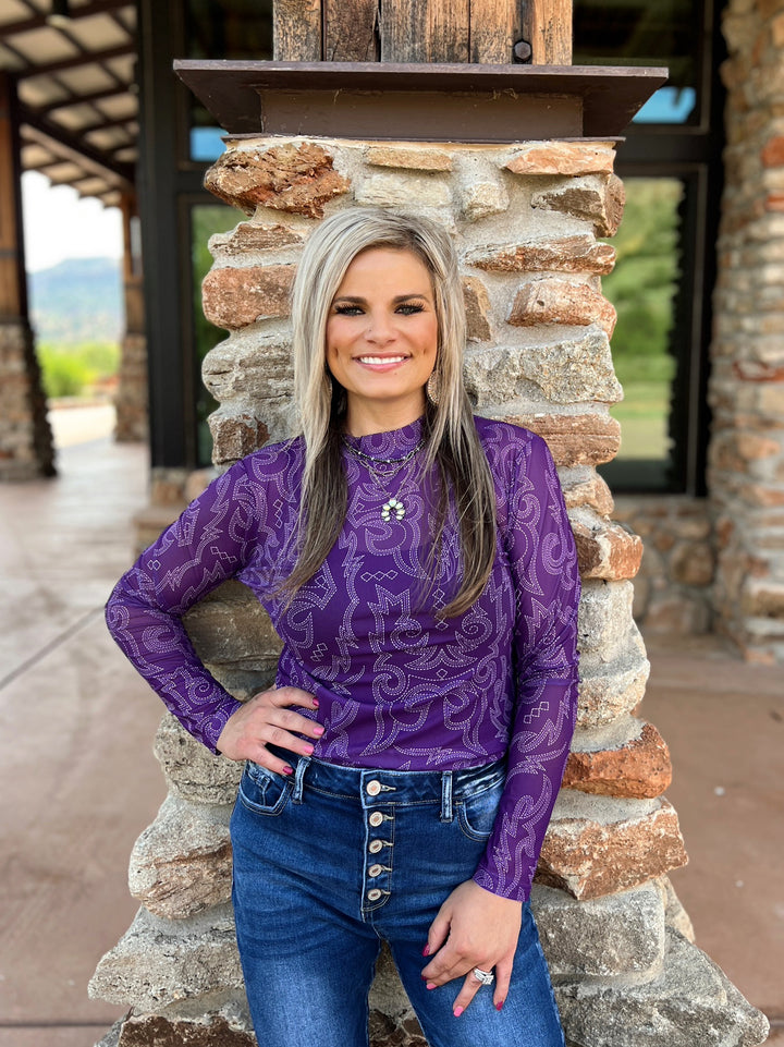 Bonfire Nights Purple Mesh Top | gussieduponline